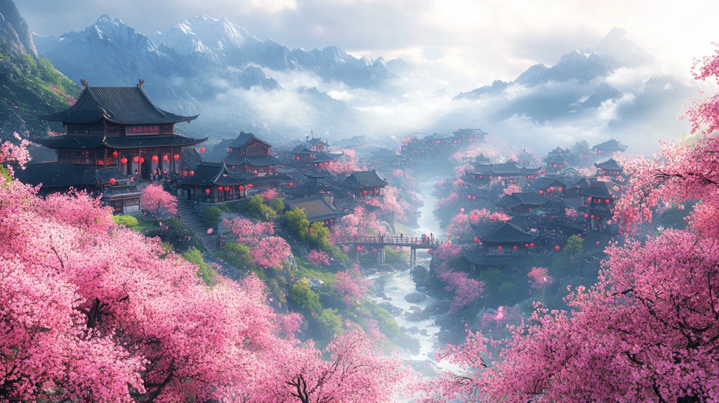 樱花盛开的村庄