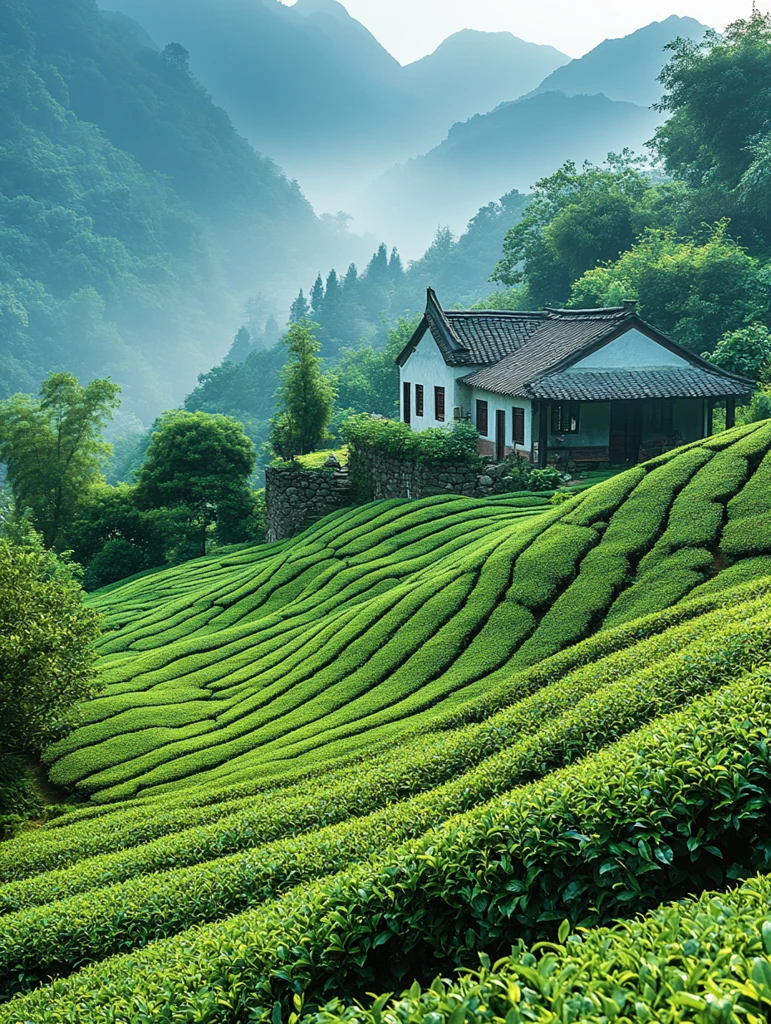 茶园与山间老屋
