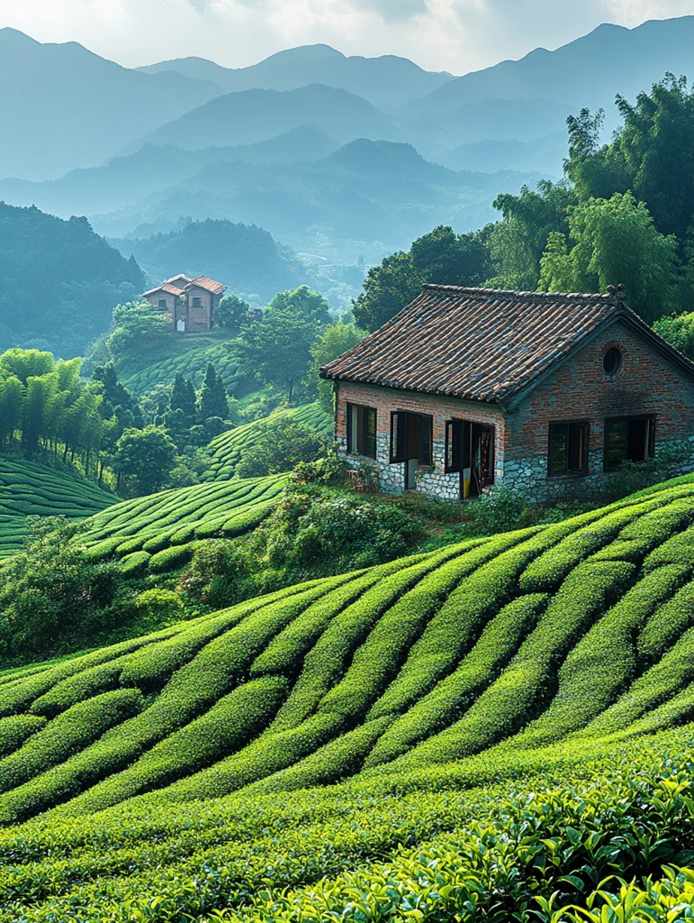 茶园与山间老屋