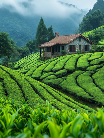 茶园与山间老屋