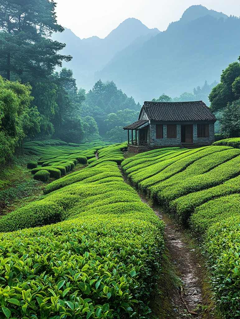 茶园与山间老屋
