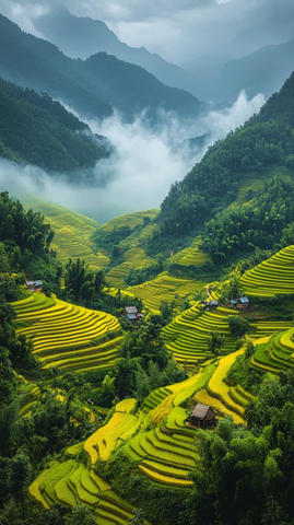 梯田绿金交错