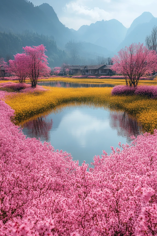 桂林山水樱桃花