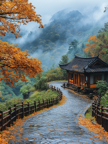 曲径通幽枫叶红