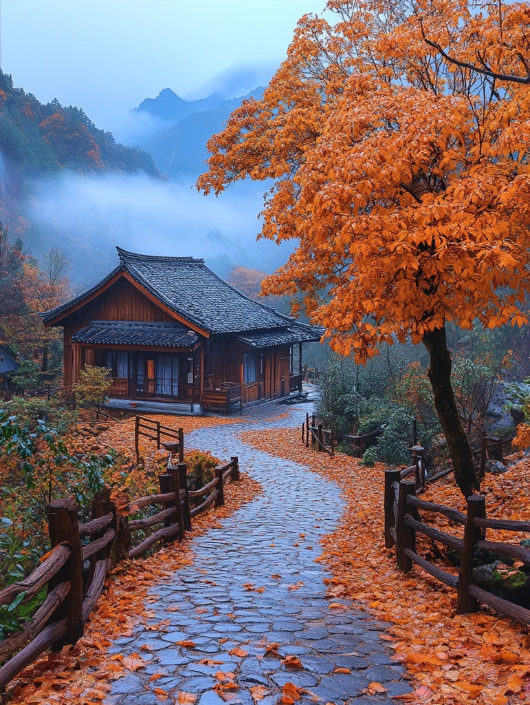 曲径通幽枫叶红