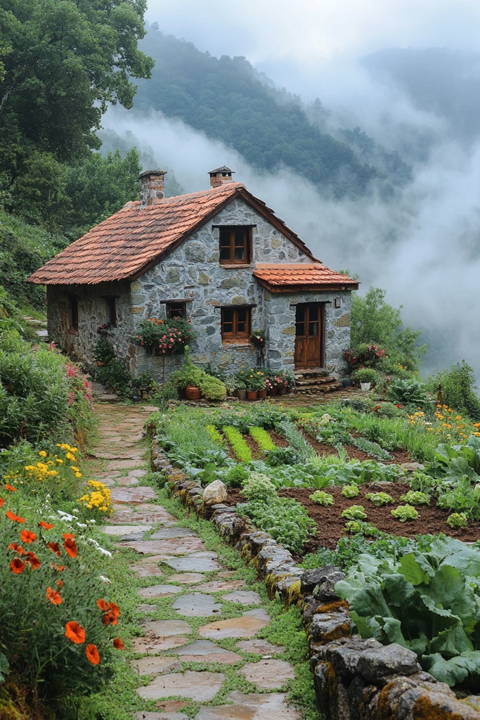 山间石屋小园景
