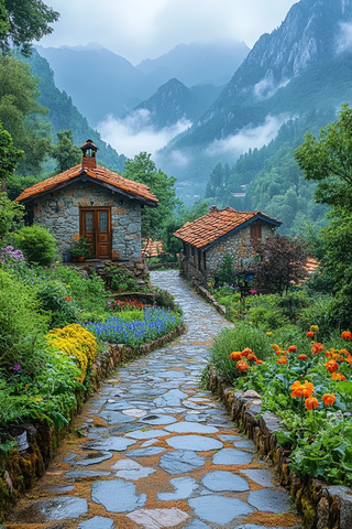 山间石屋小园景