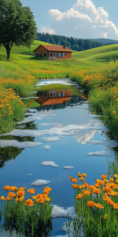 绿野河畔风景图