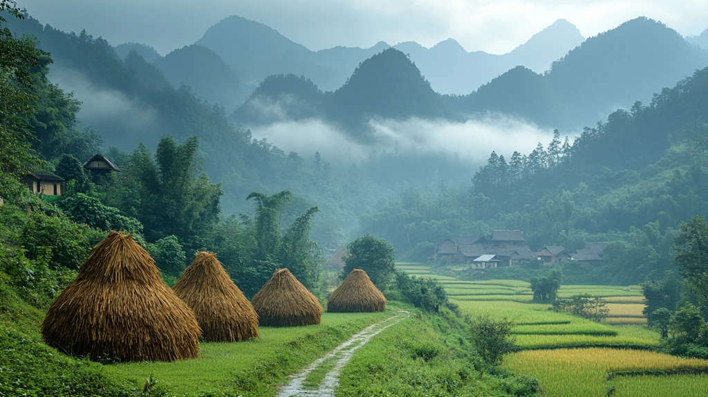 稻草堆水牛茅屋
