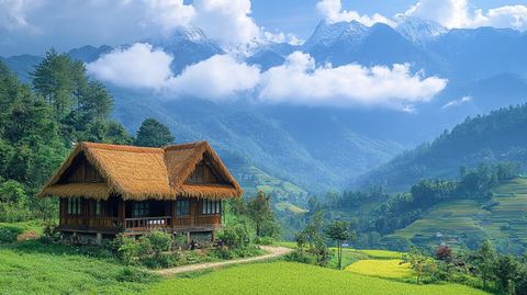 稻草堆水牛茅屋