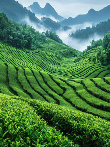 茶园梯田云雾