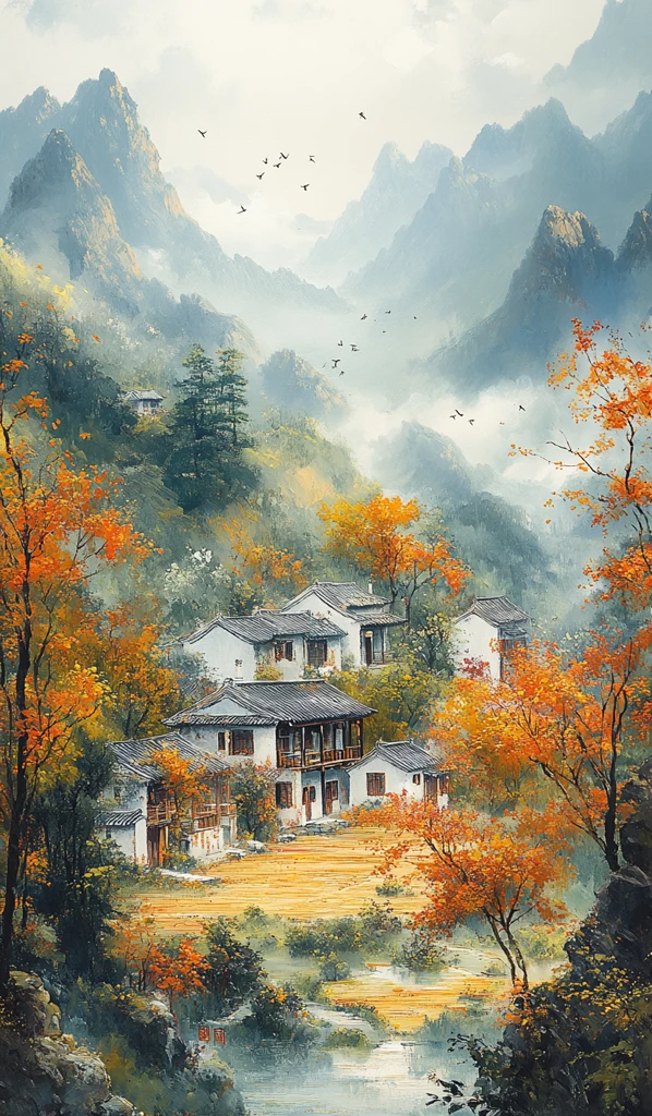 雨雾山间油菜花开