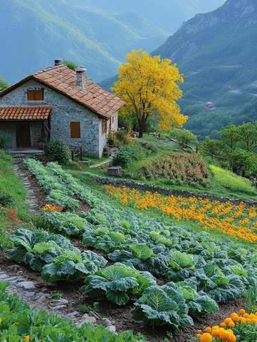 菜园与山景