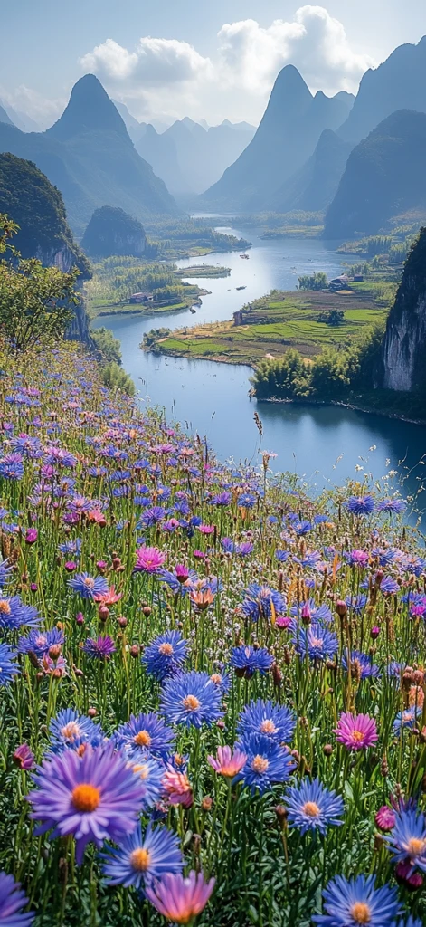 鲜花绿草山径风光