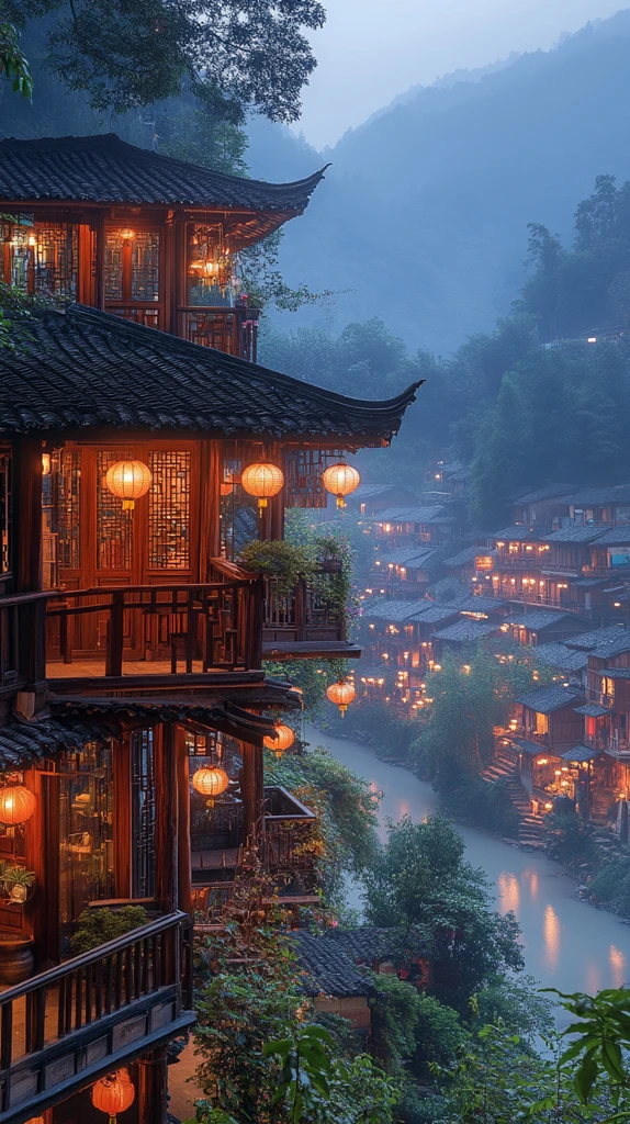 苗寨灯火映山楼