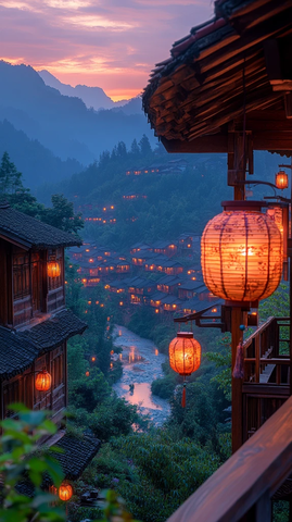 苗寨灯火映山楼