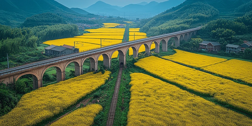 油菜花田高铁桥