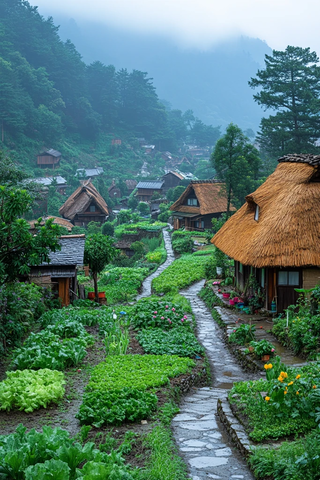 山间茅屋菜园