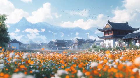 油菜花与徽派建筑