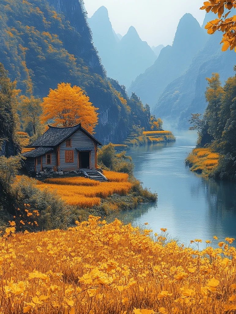 金色稻田秋色映