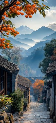 秋日山村民居图