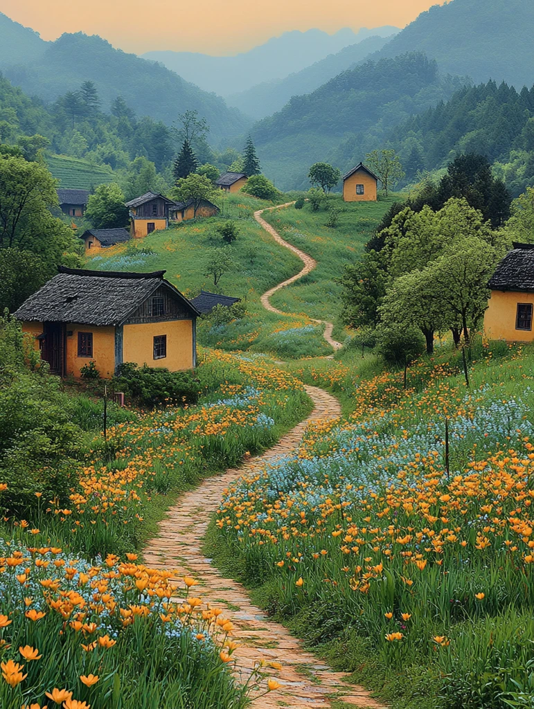 夕阳下的乡间小路