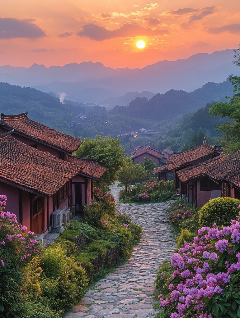 古村夕阳下的宁静