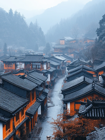 白墙黑瓦映山色