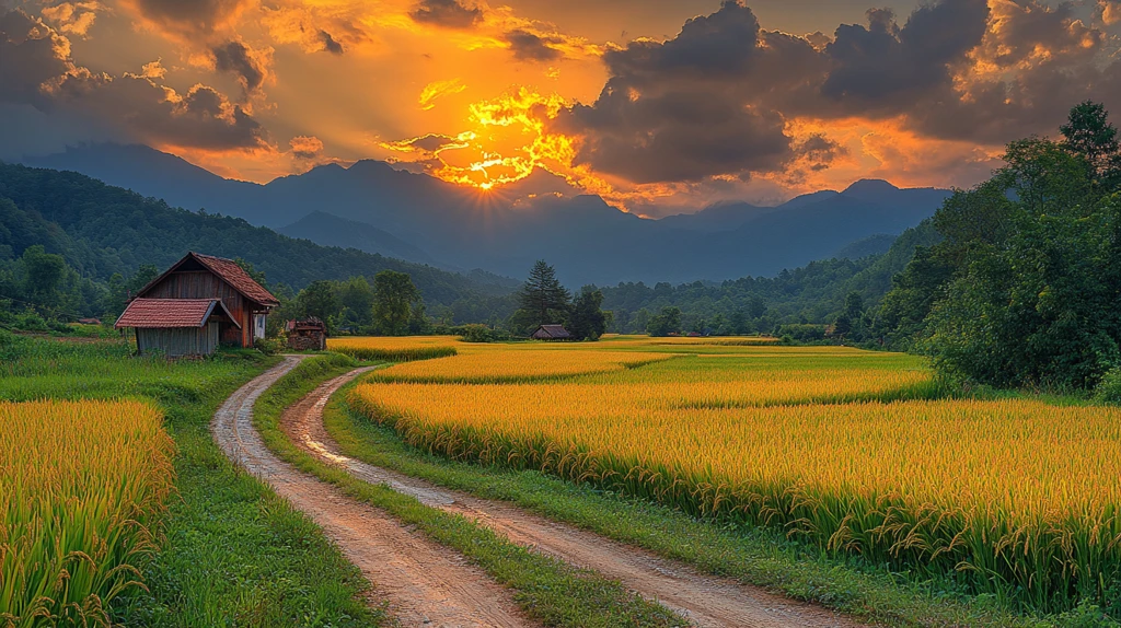 稻田远山乡村路