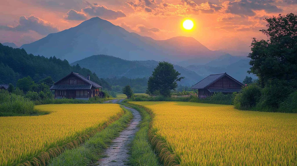 稻田远山乡村路