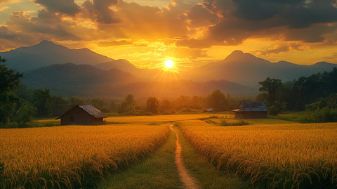 稻田远山乡村路