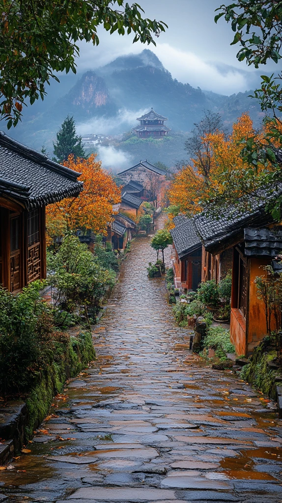 乡村街道整洁明亮