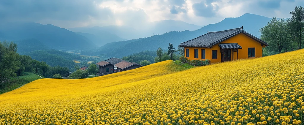 油菜花田乡村景