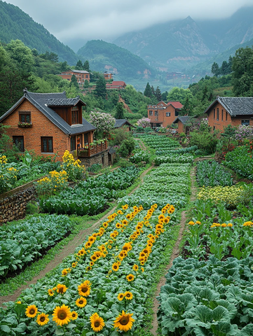 乡村菜园春景图