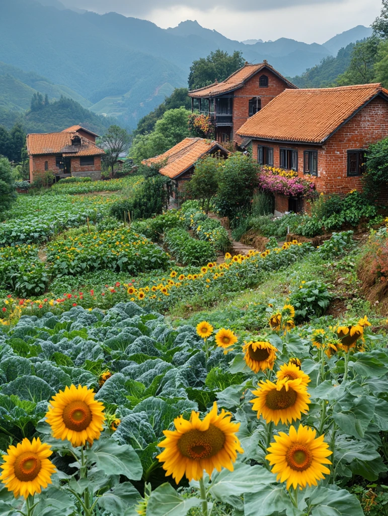 乡村菜园春景图