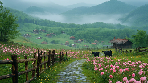 春雨后石路玫瑰