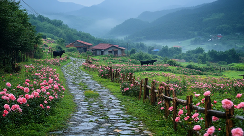 春雨后石路玫瑰