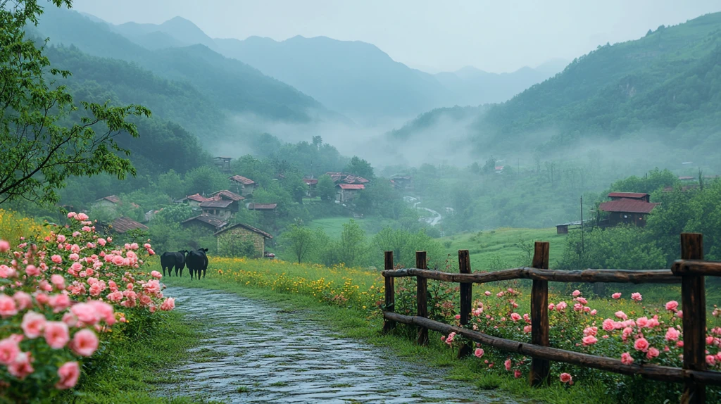 春雨后石路玫瑰