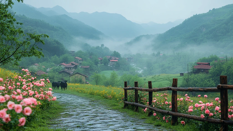 春雨后石路玫瑰