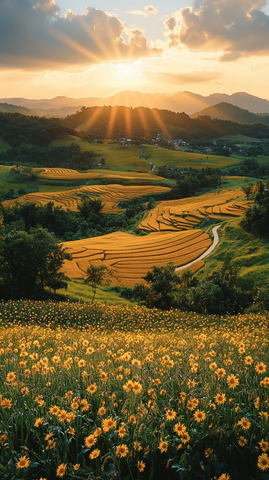 金色稻田广袤无垠