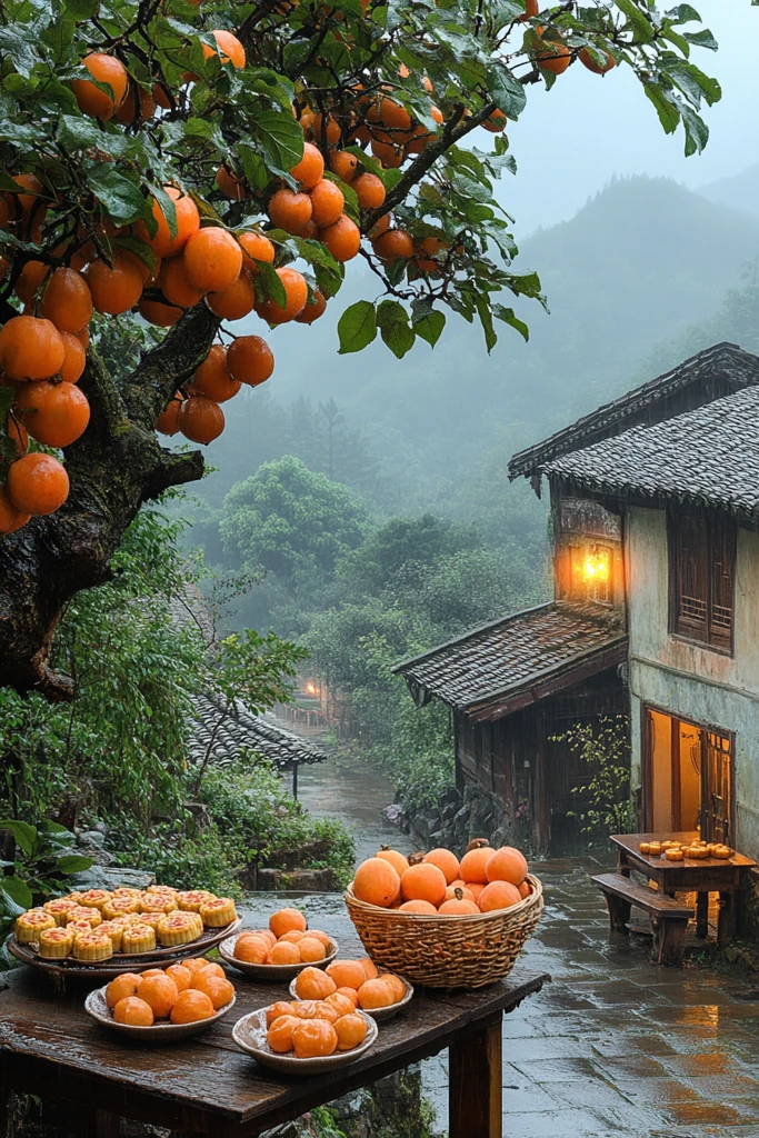 院中柿树与月影