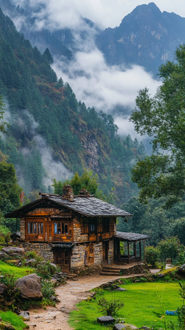 传统尼泊尔村庄房屋