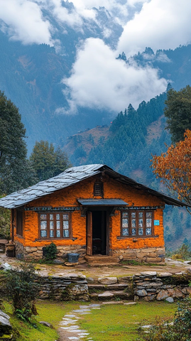 传统尼泊尔村庄房屋