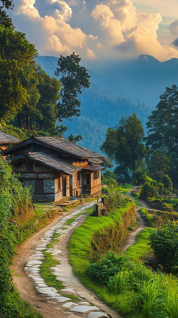 传统尼泊尔村庄房屋