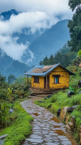 传统尼泊尔村庄房屋