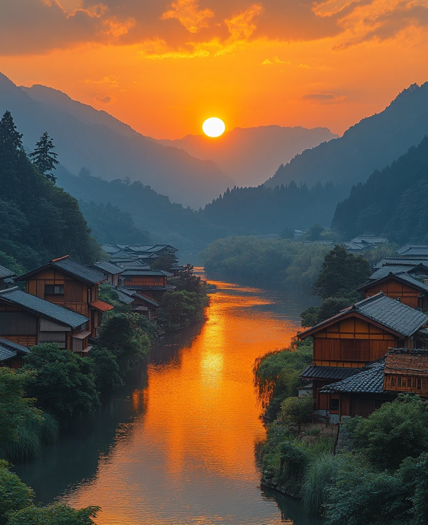 乡村稻田日落景