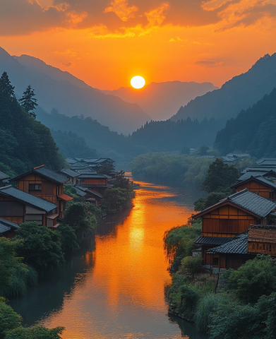 乡村稻田日落景