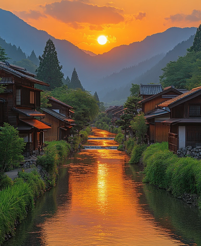 乡村稻田日落景