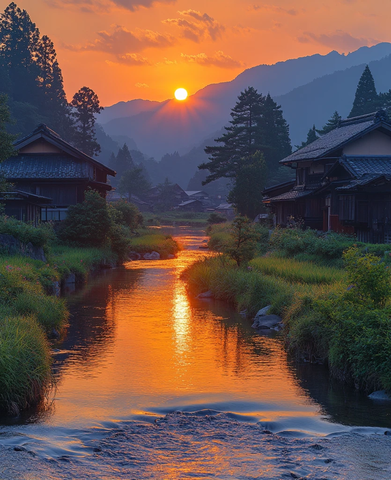 乡村稻田日落景