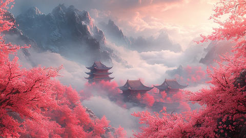 梅花古建云烟图